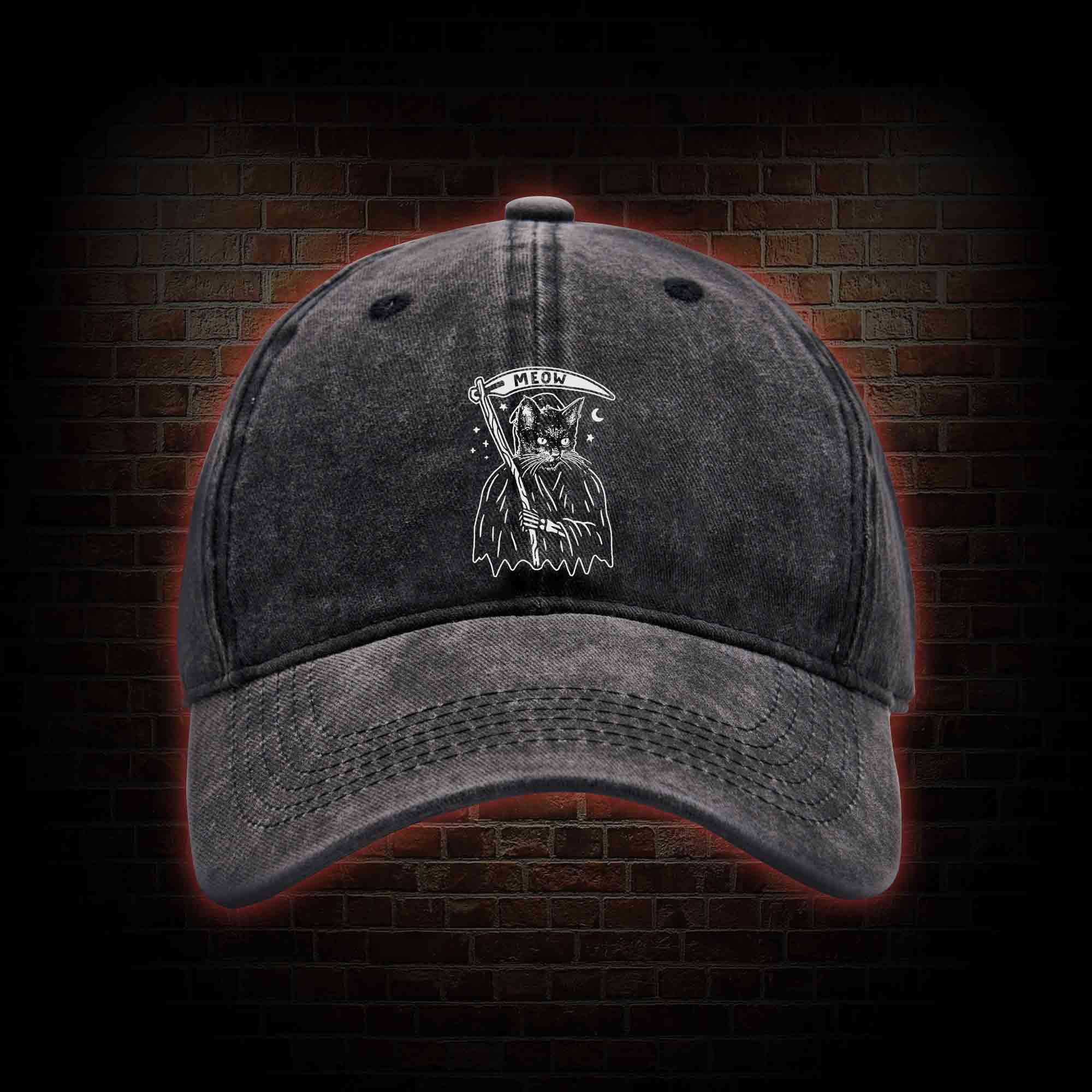 Death Meow Washed Vintage Baseball Cap