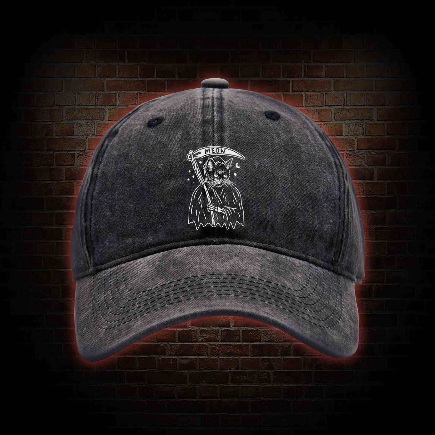 Death Meow Washed Vintage Baseball Cap