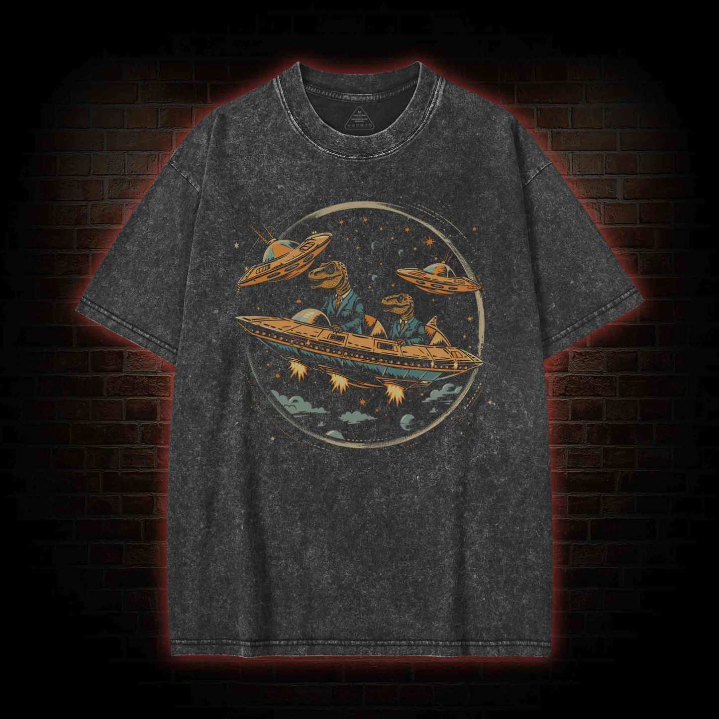 Dinosaur UFO Encounter Washed T-shirt