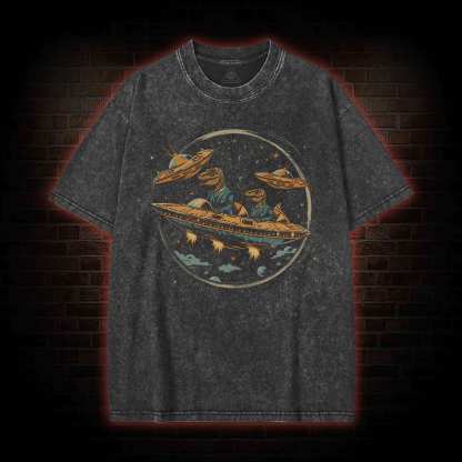Dinosaur UFO Encounter Washed T-shirt