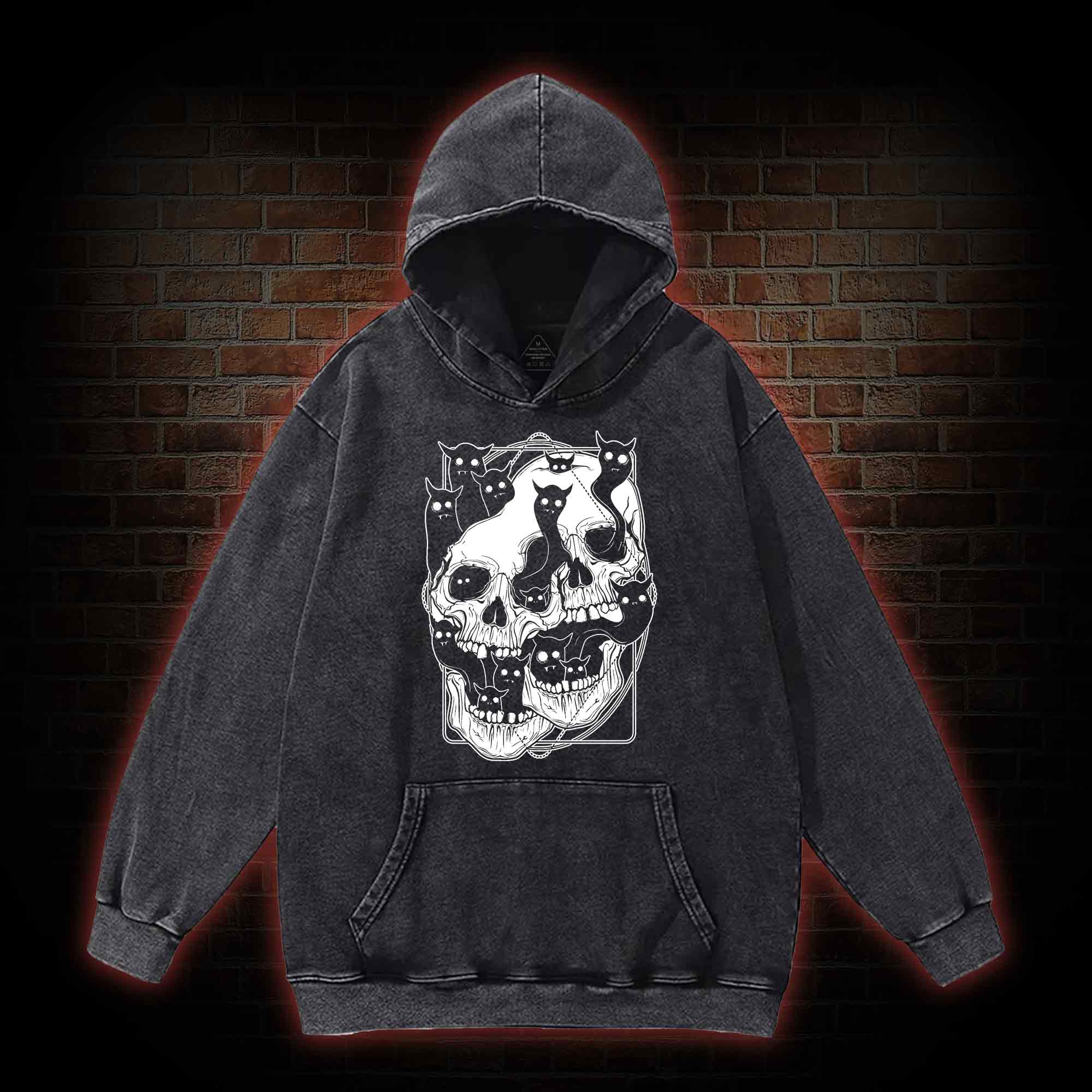 Cat Ghost Double Skull Washed Hoodie