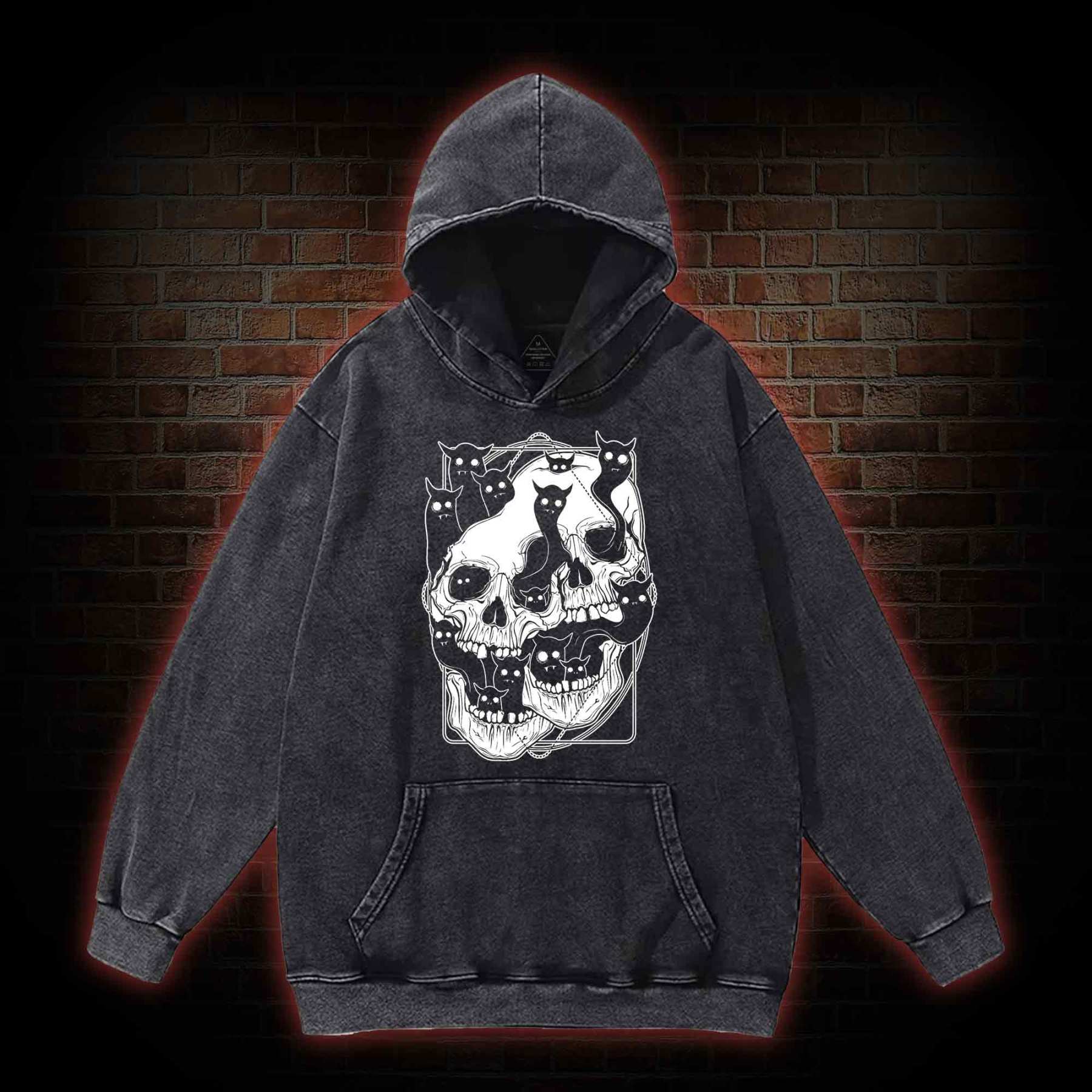 Cat Ghost Double Skull Washed Hoodie
