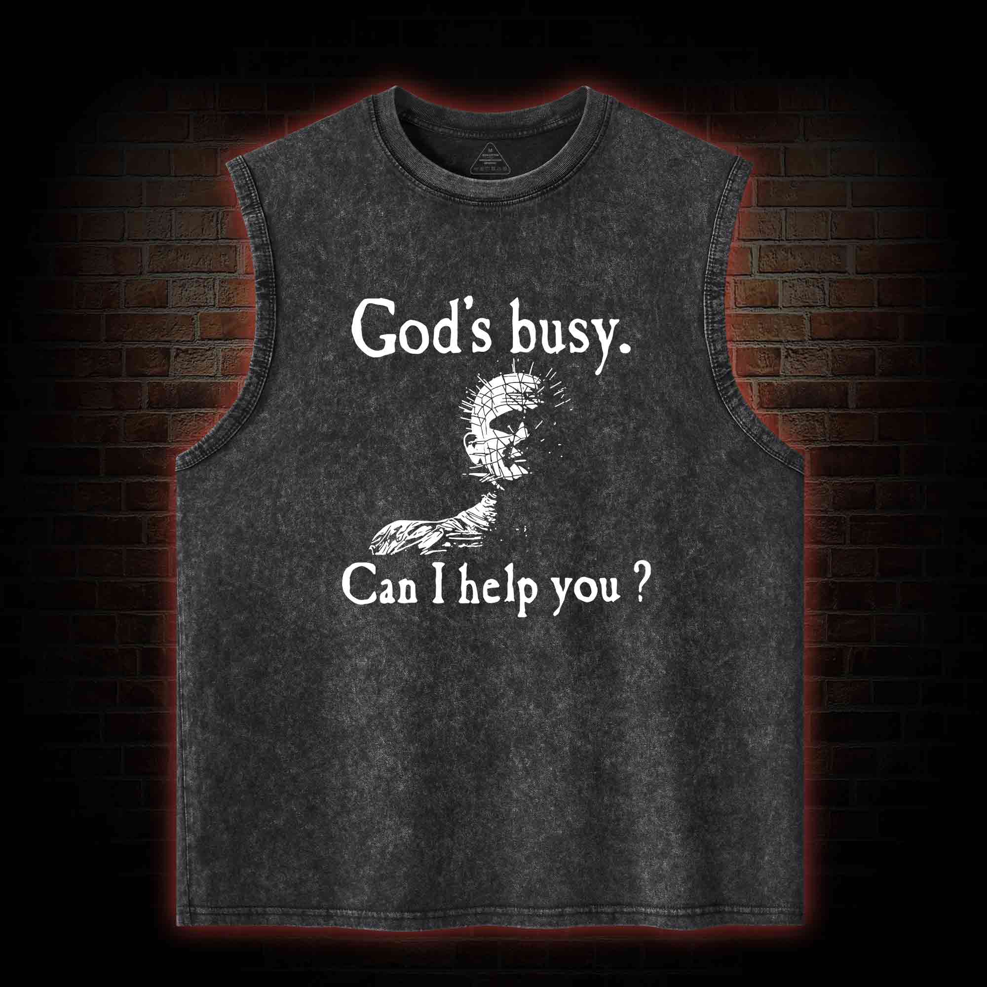 God's Busy Can I Help You? Washed Tank Top