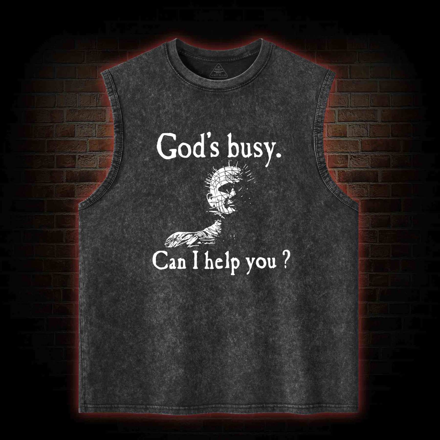 God's Busy Can I Help You? Washed Tank Top