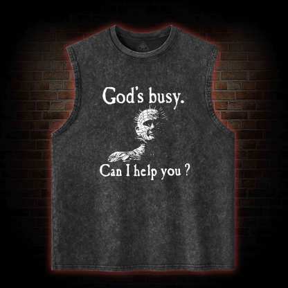 God's Busy Can I Help You? Washed Tank Top