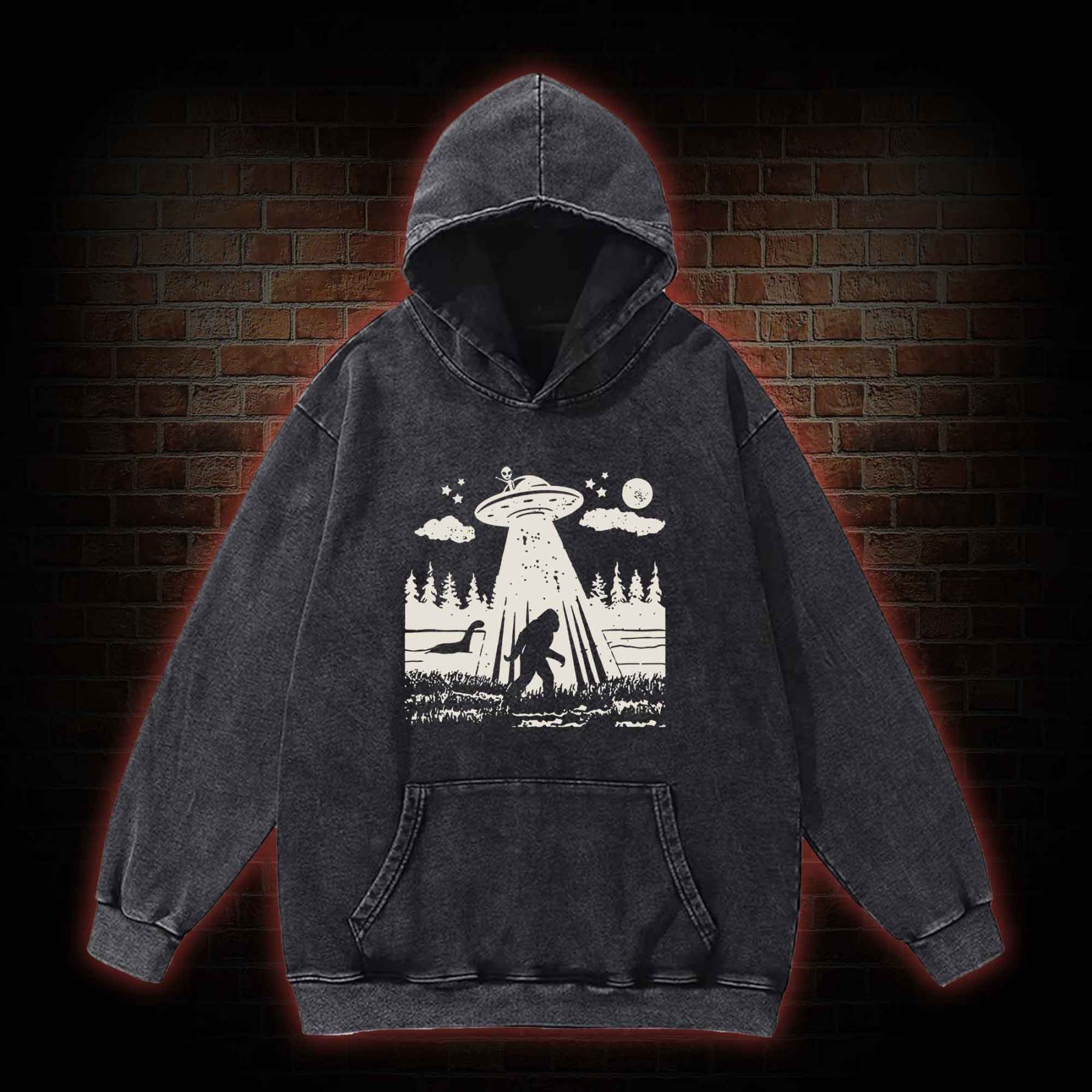 Bigfoot Sasquatch Alien UFO Loch Ness Monster Washed Hoodie