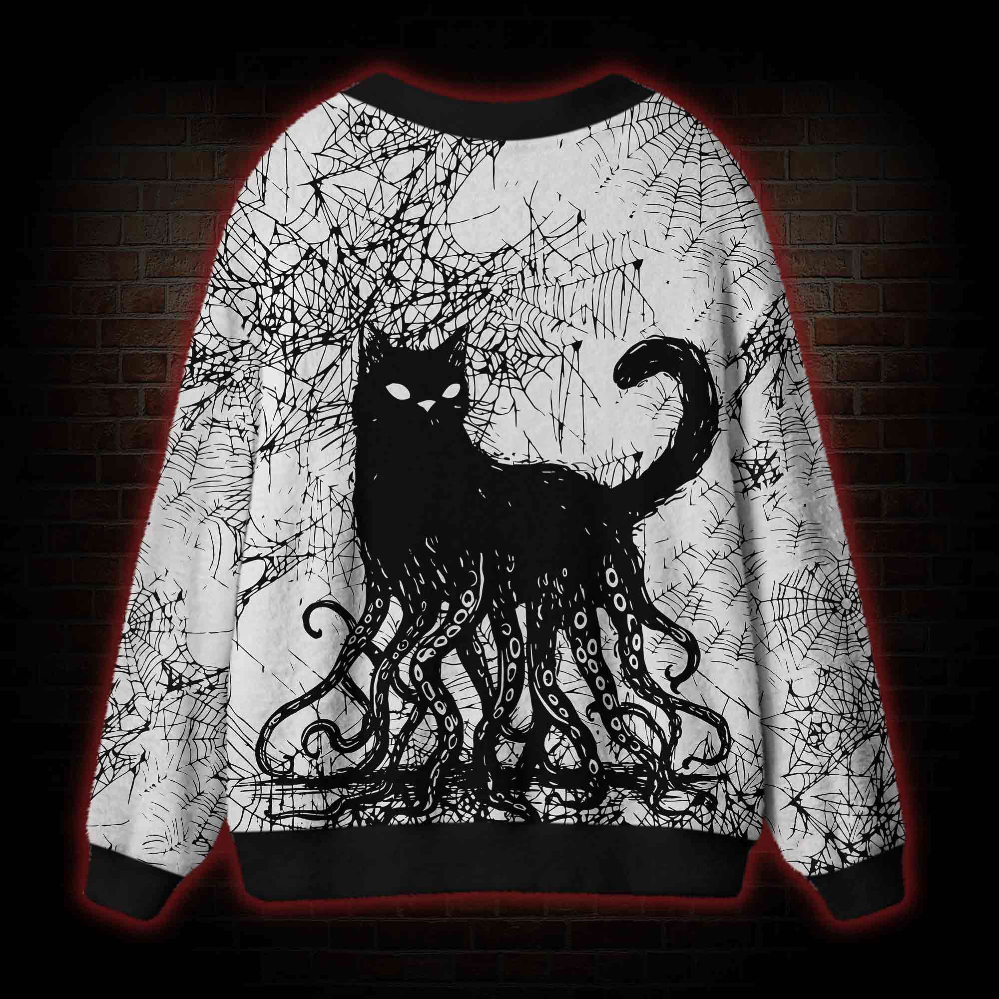 Octopus And Black Cat Cardigan Sweater
