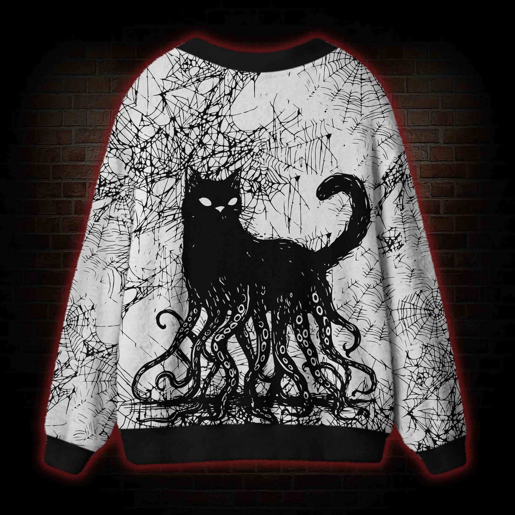 Octopus And Black Cat Cardigan Sweater