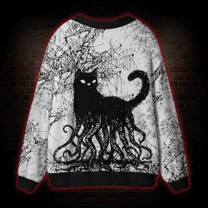 Octopus And Black Cat Cardigan Sweater