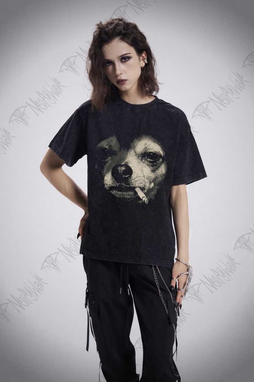 Smoking Chihuahua Washed T-shirt