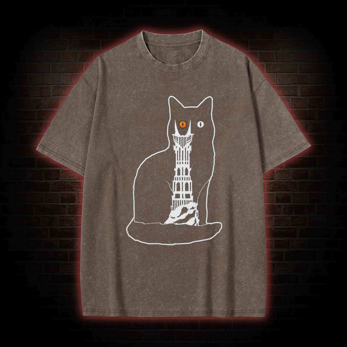 Cat Sauron Funny Washed T-shirt