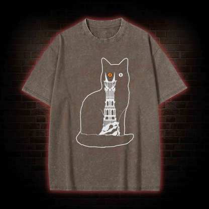 Cat Sauron Funny Washed T-shirt