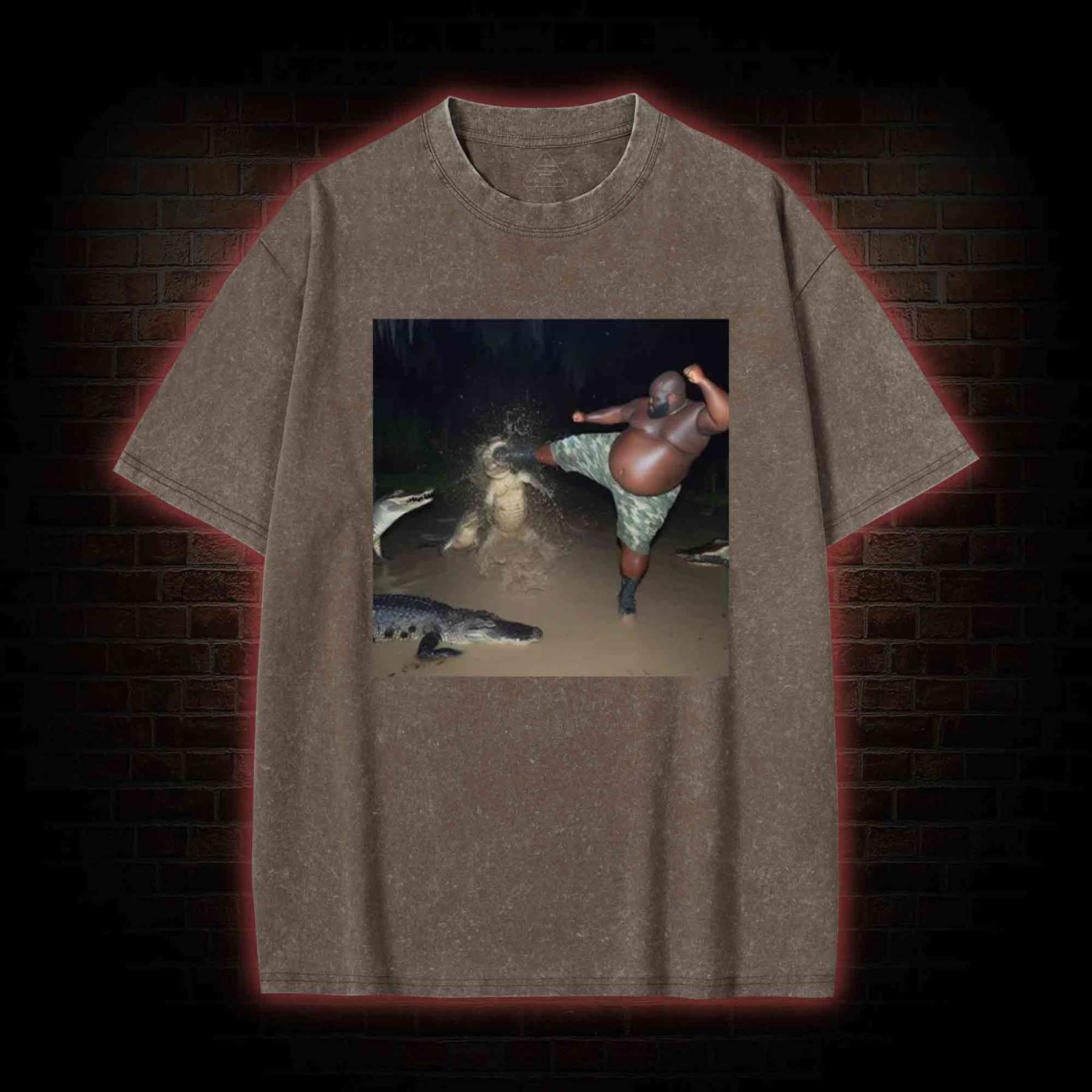 Black Guy Kick Alligator in Swamp Washed T-shirt