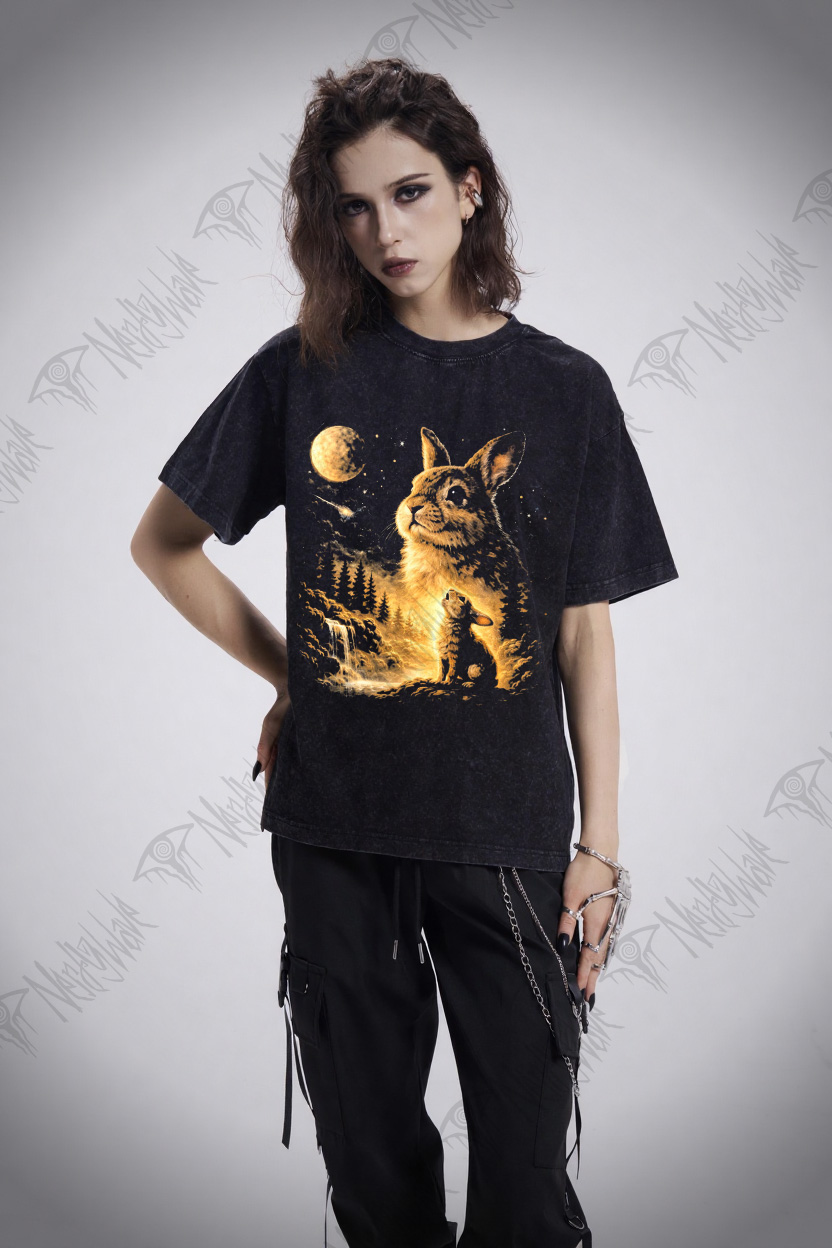 Bunny Howling to the Moon Washed T-shirt