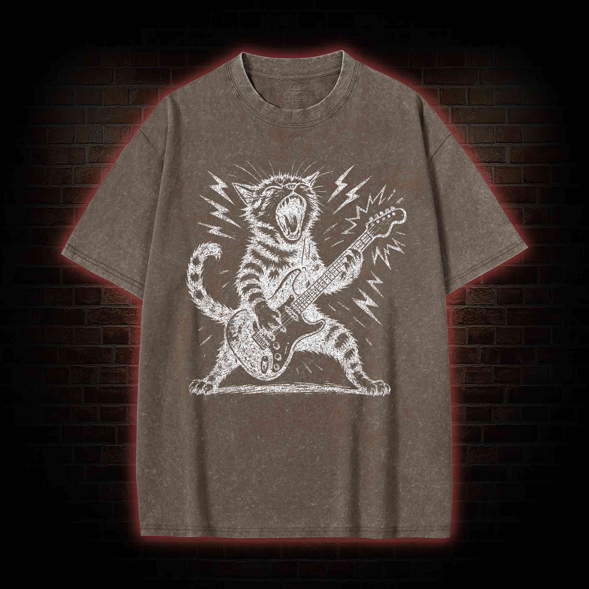Rock and Roll Cat Washed T-shirt
