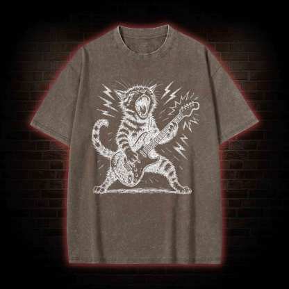 Rock and Roll Cat Washed T-shirt