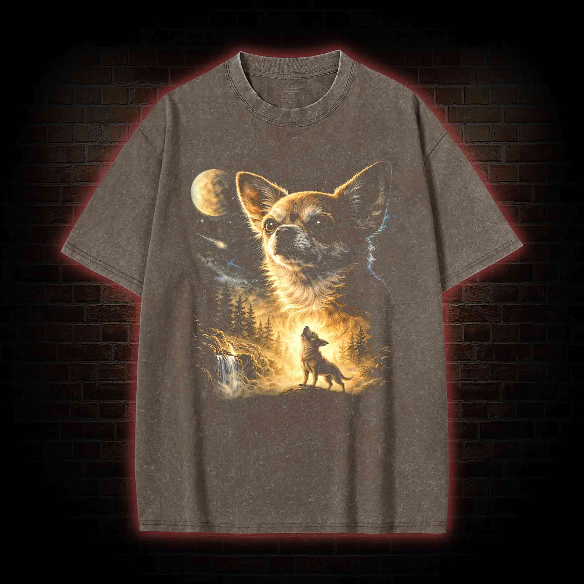 Chihuahua Howling to the Moon Washed T-shirt