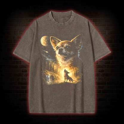 Chihuahua Howling to the Moon Washed T-shirt