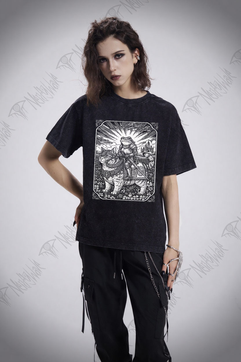 Funny Frog and Cat Washed T-shirt