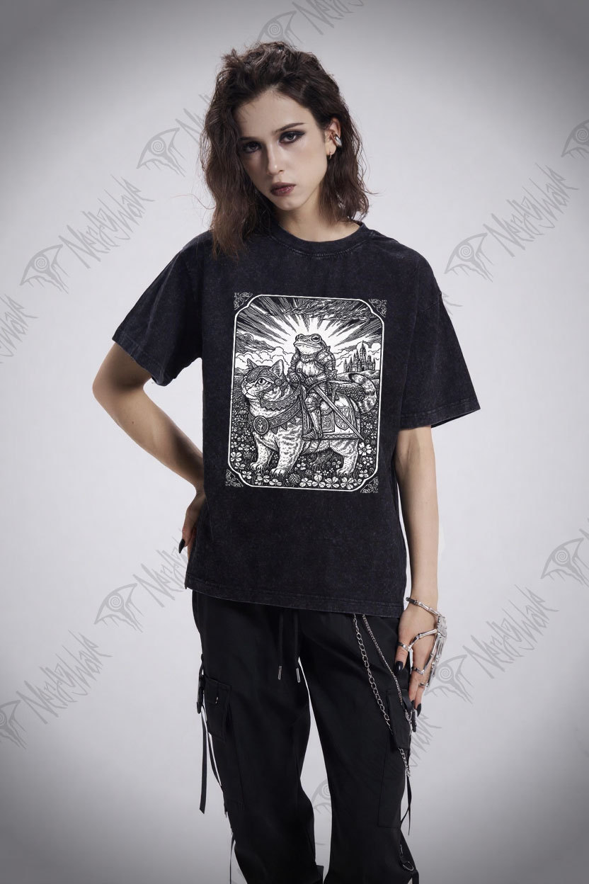 Funny Frog and Cat Washed T-shirt