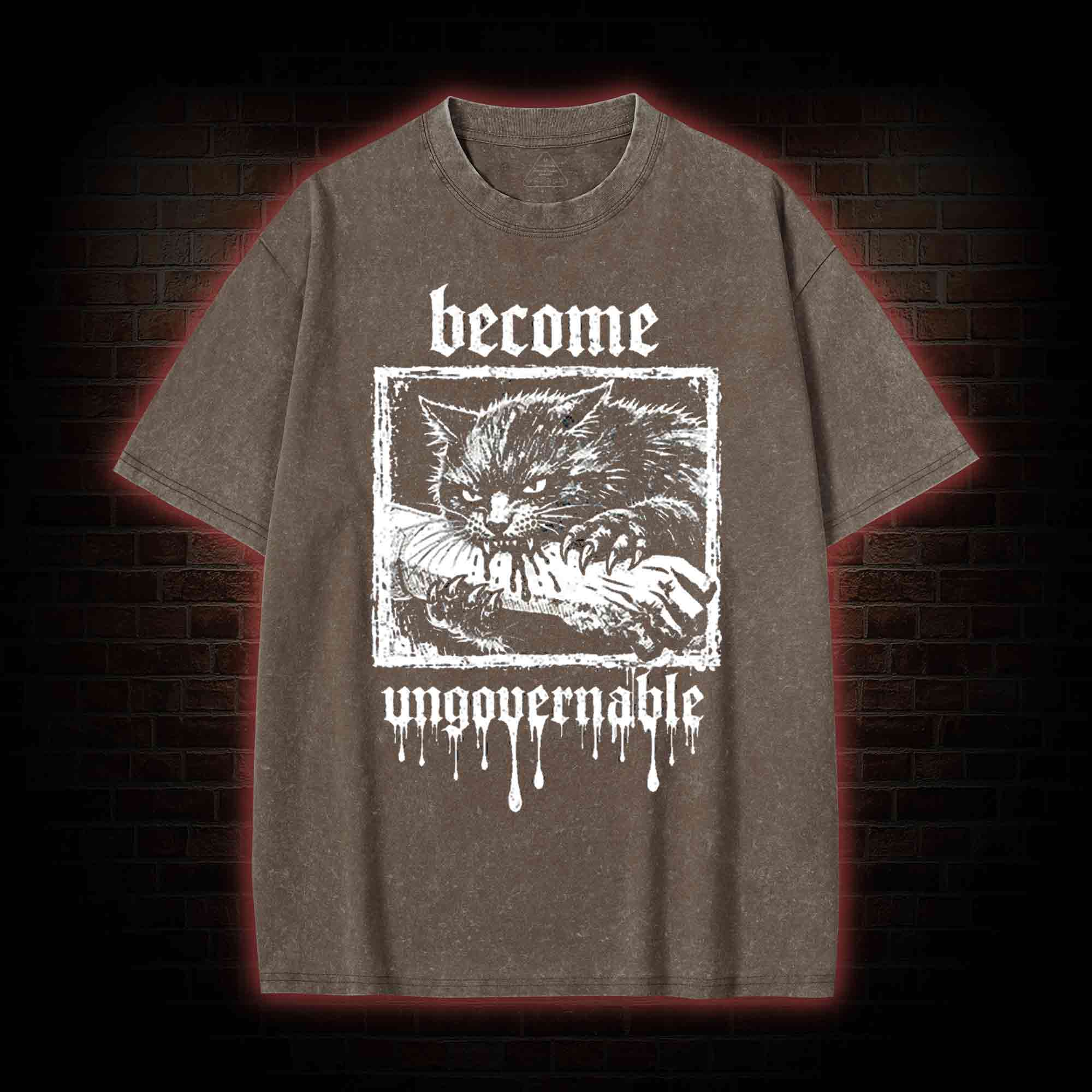 Funny Feral Cat Washed T-shirt