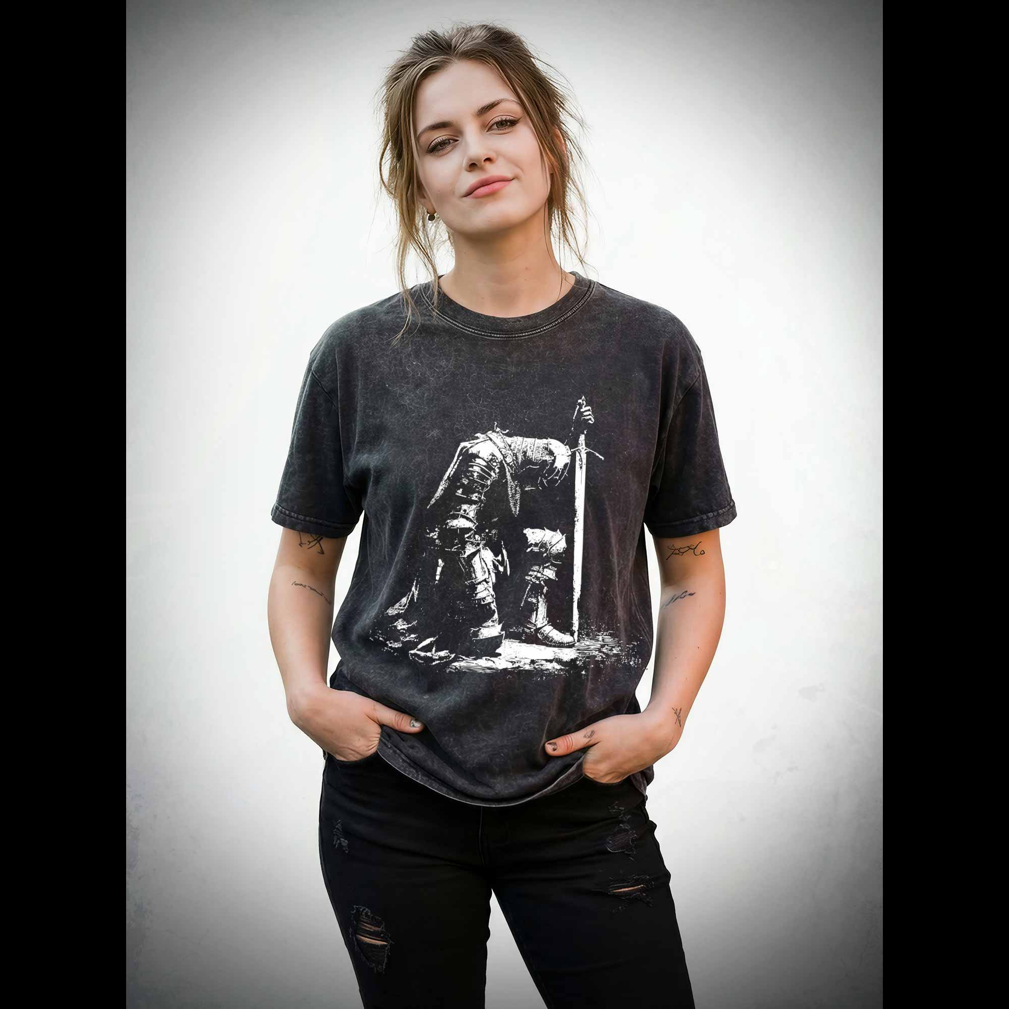 Dark Fantasy Knight Washed T-shirt