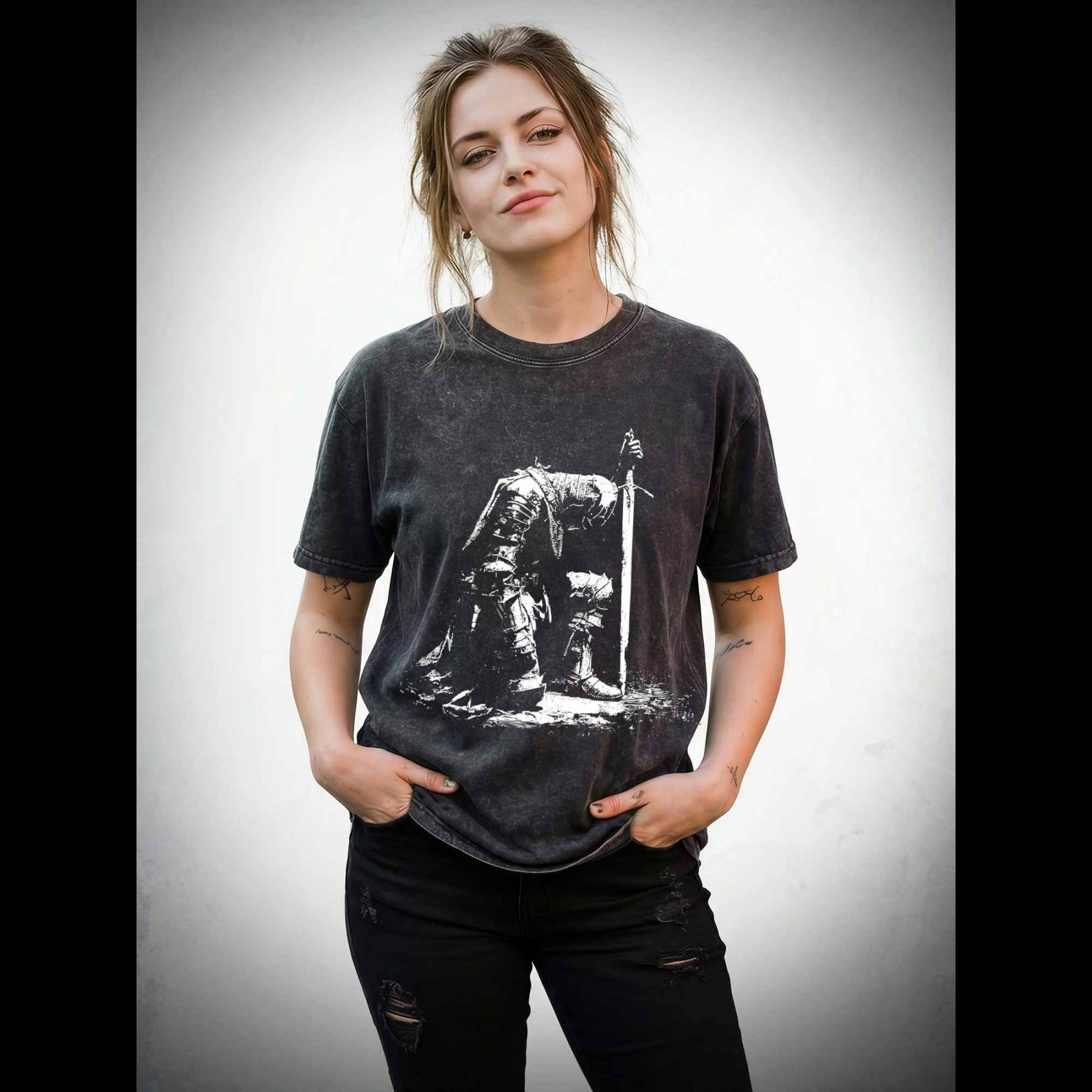 Dark Fantasy Knight Washed T-shirt