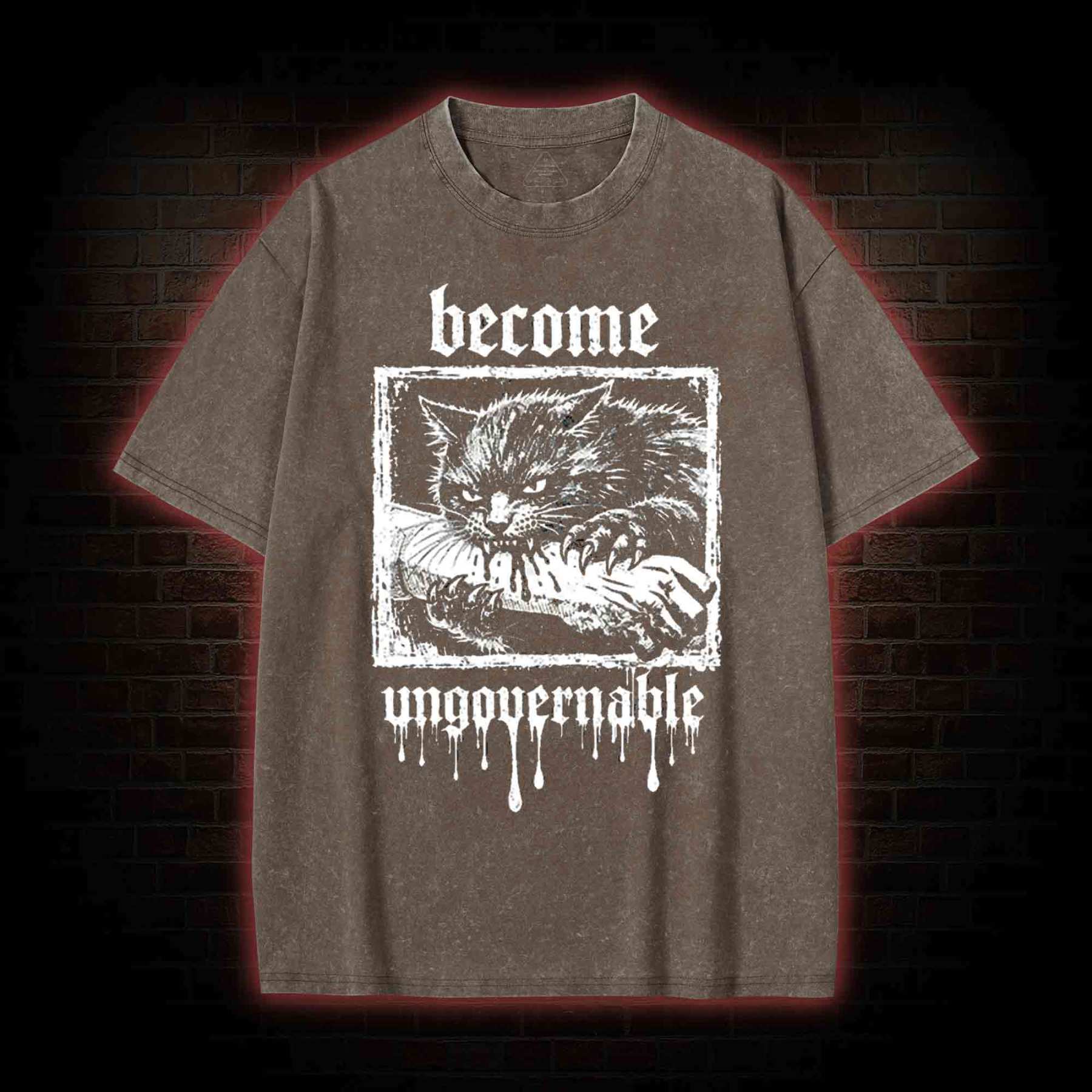 Funny Feral Cat Washed T-shirt