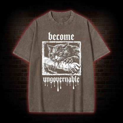 Funny Feral Cat Washed T-shirt