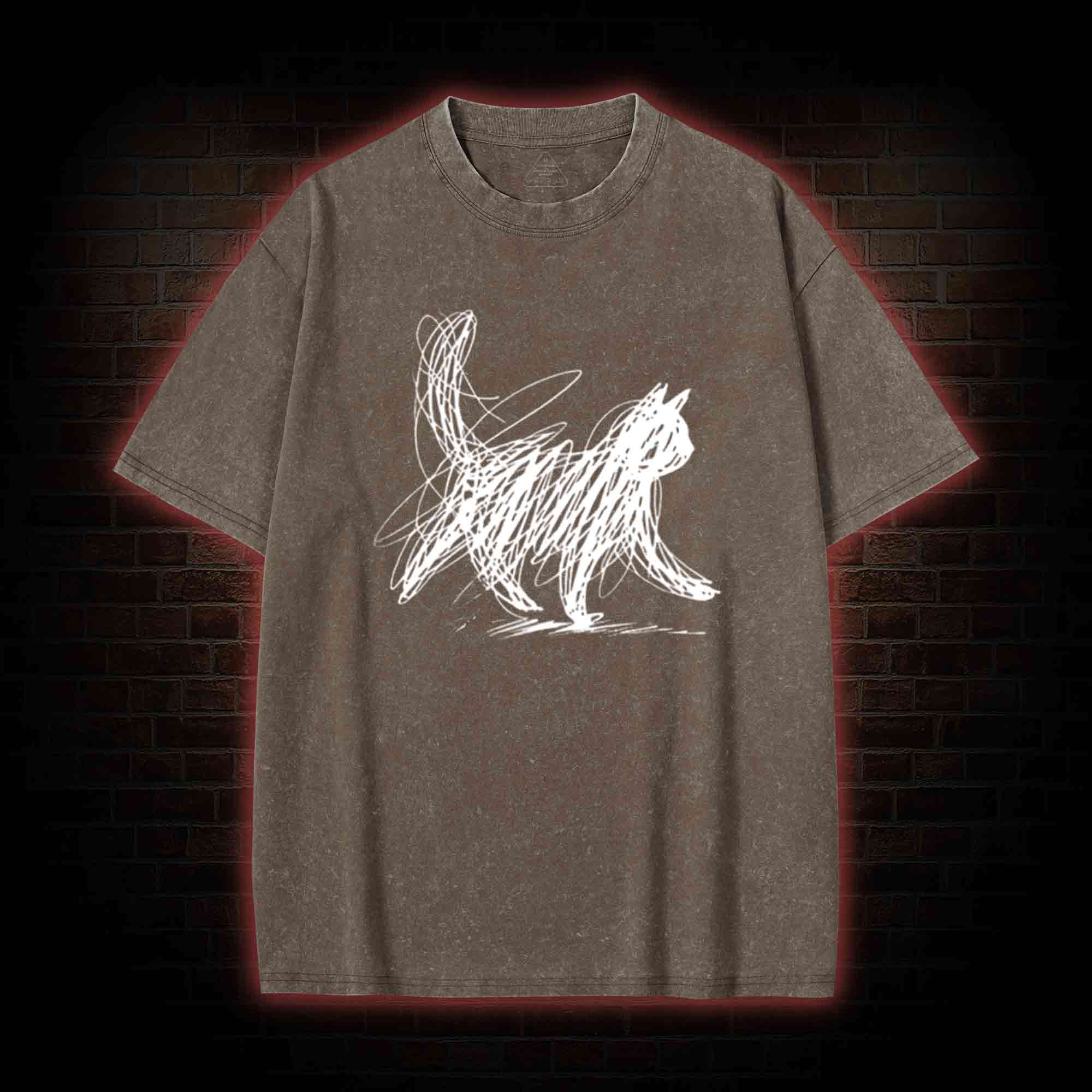 Cat Line Art Washed T-shirt