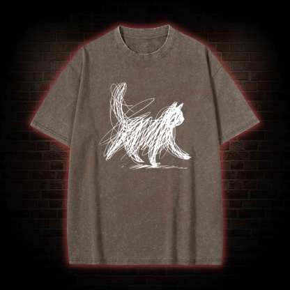 Cat Line Art Washed T-shirt