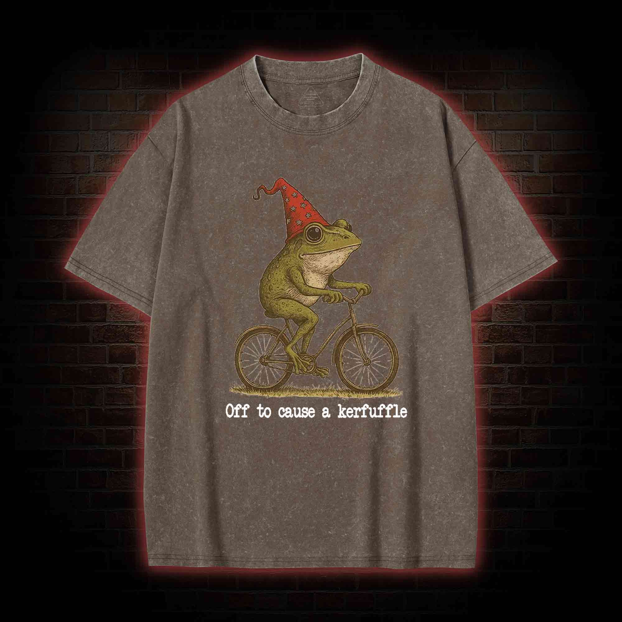 Off to Cause a Kerfuffle Frog Washed T-shirt