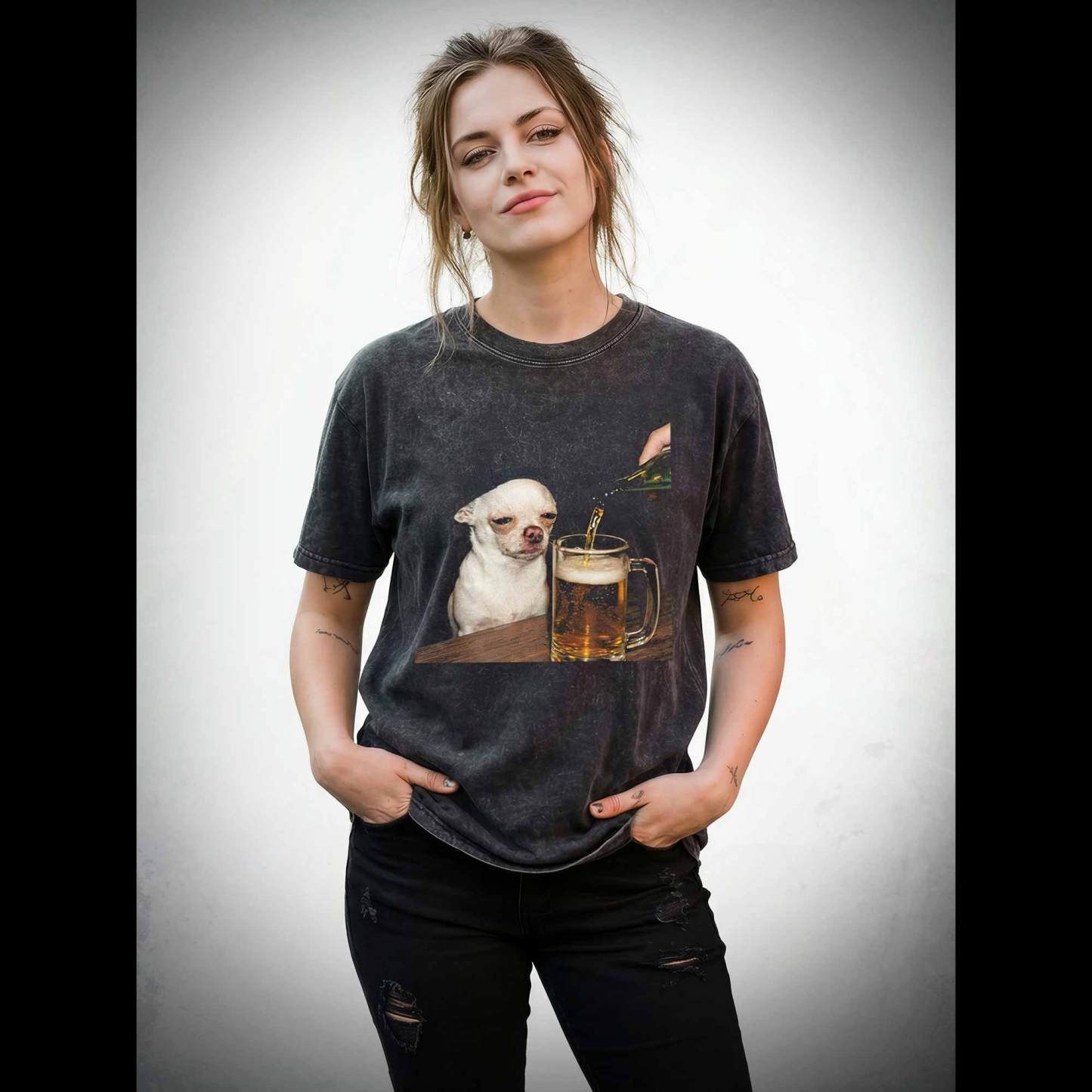 Drunk Puppy Meme Washed T-shirt