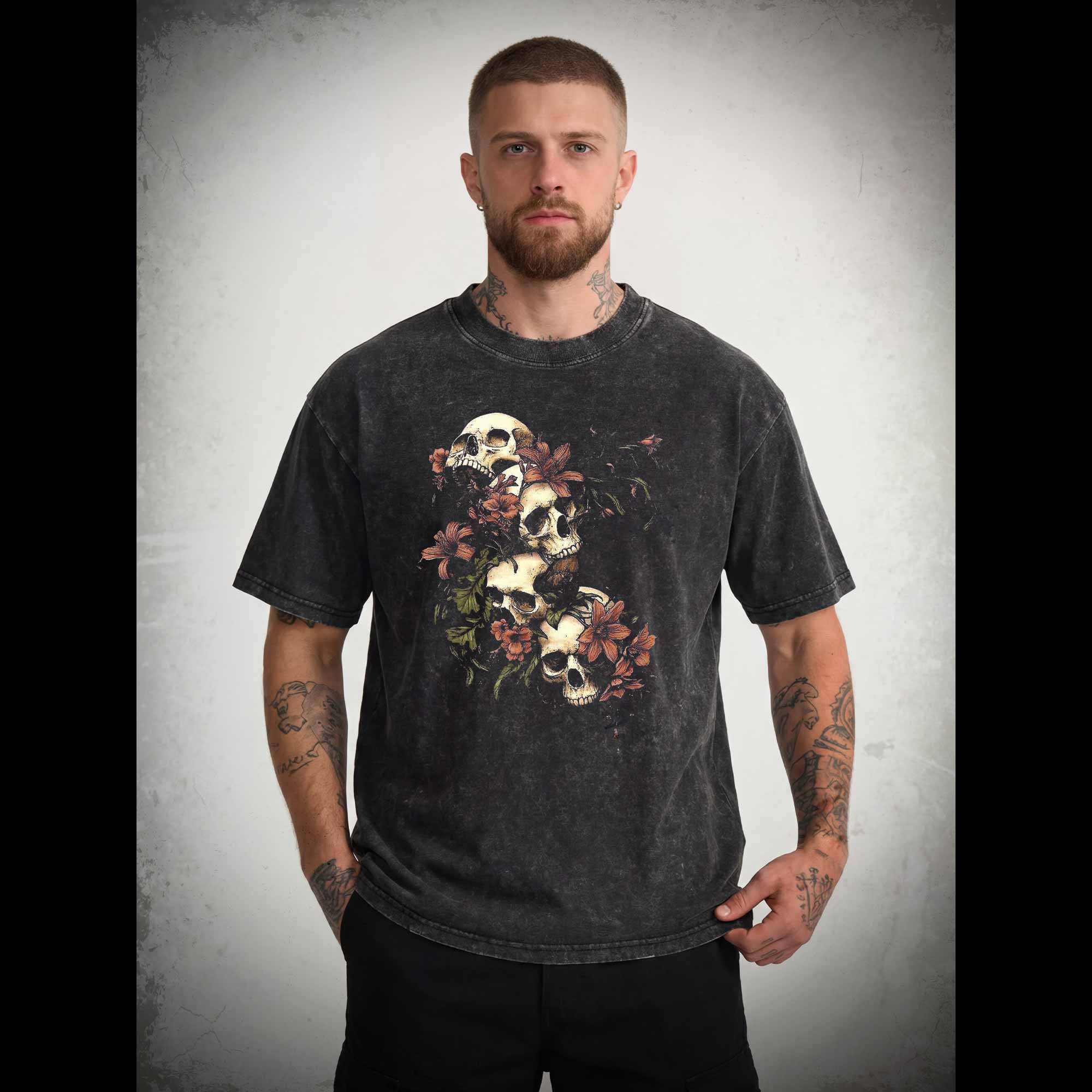 Gothic Botanical Skeleton Washed T-shirt