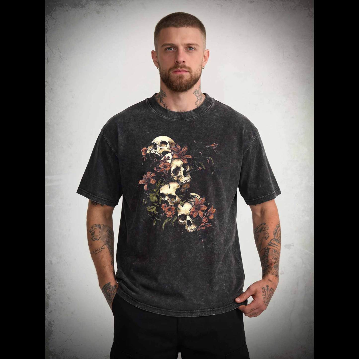 Gothic Botanical Skeleton Washed T-shirt