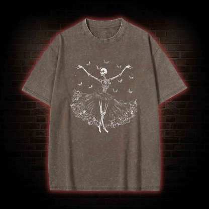 Floral Ballerina with Bats Skeleton Washed T-shirt