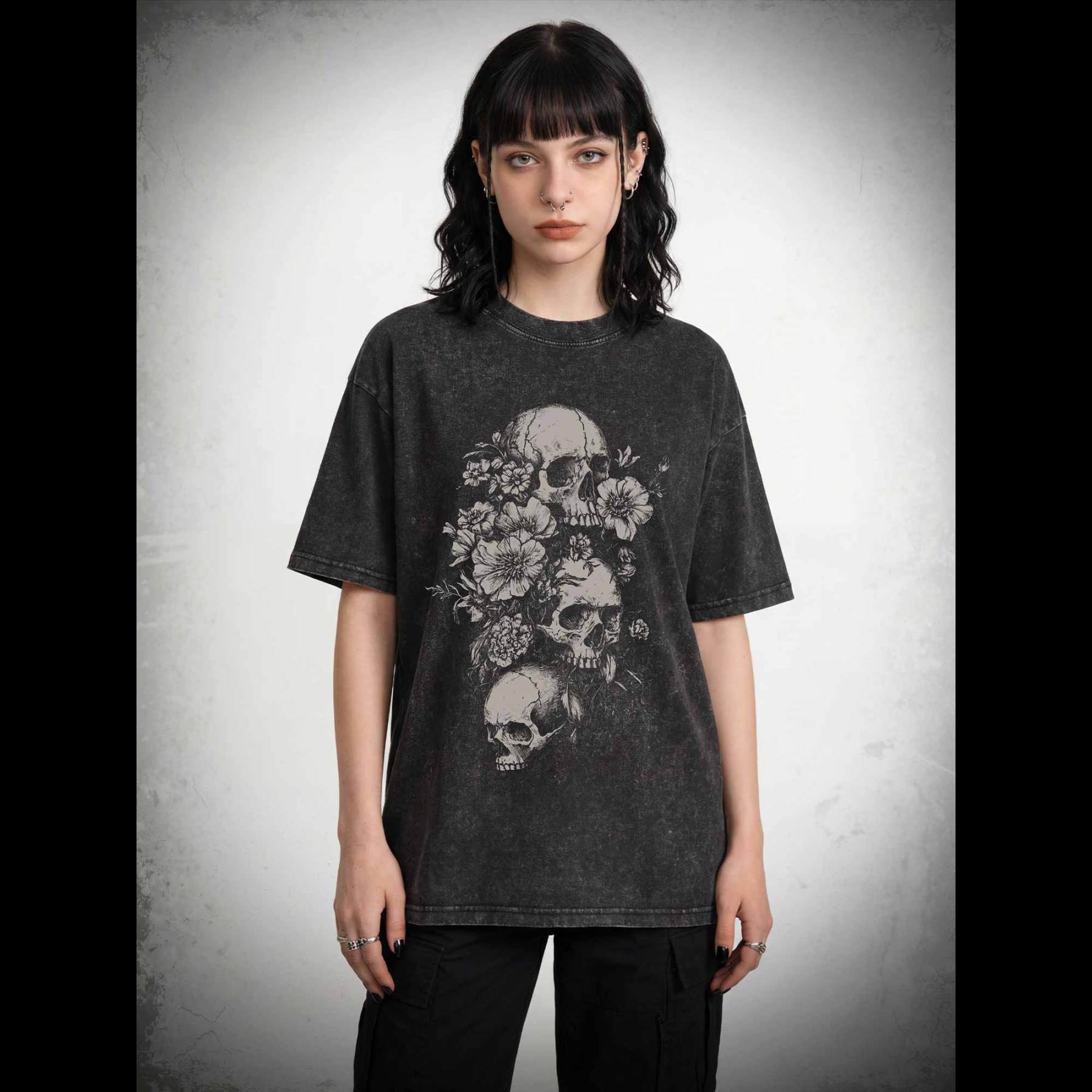 Floral Skull Gothic Washed T-shirt
