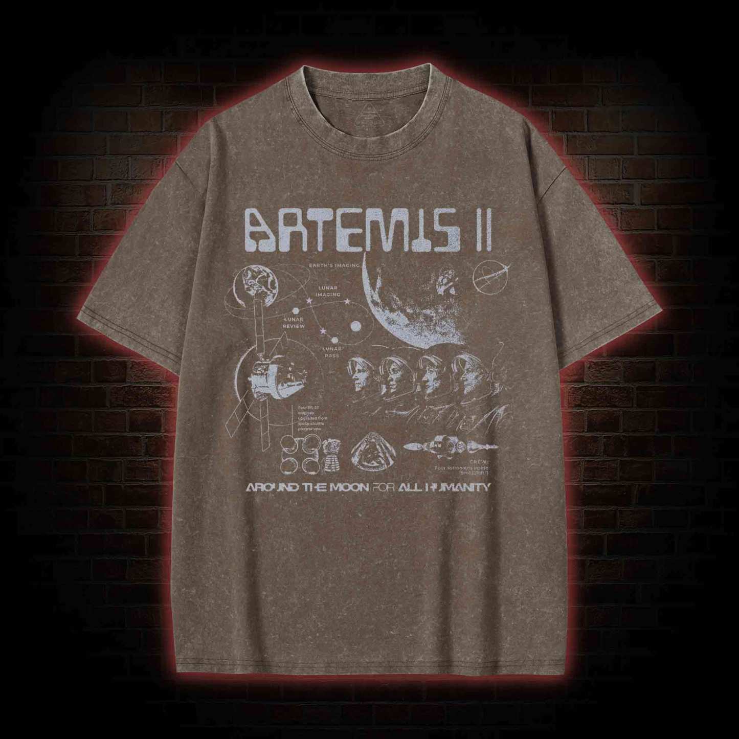 Around the Moon for All Humanity Washed T-shirt