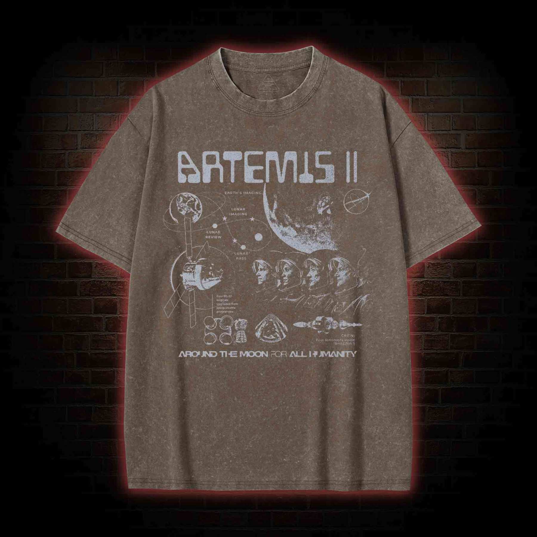 Around the Moon for All Humanity Washed T-shirt