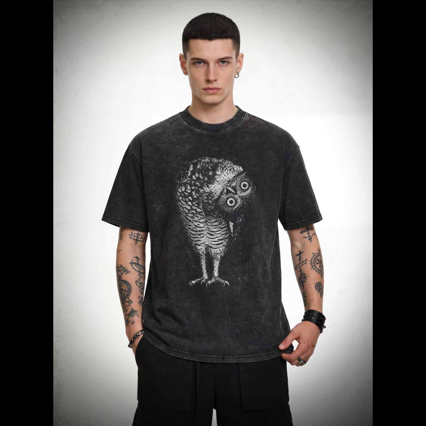 Linocut Owl Washed T-shirt