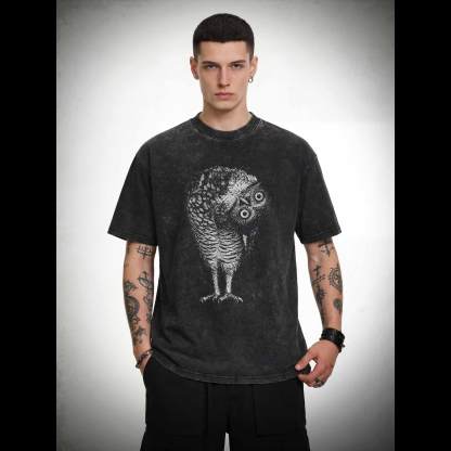 Linocut Owl Washed T-shirt