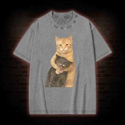 Fighting Cat Memes Washed T-shirt