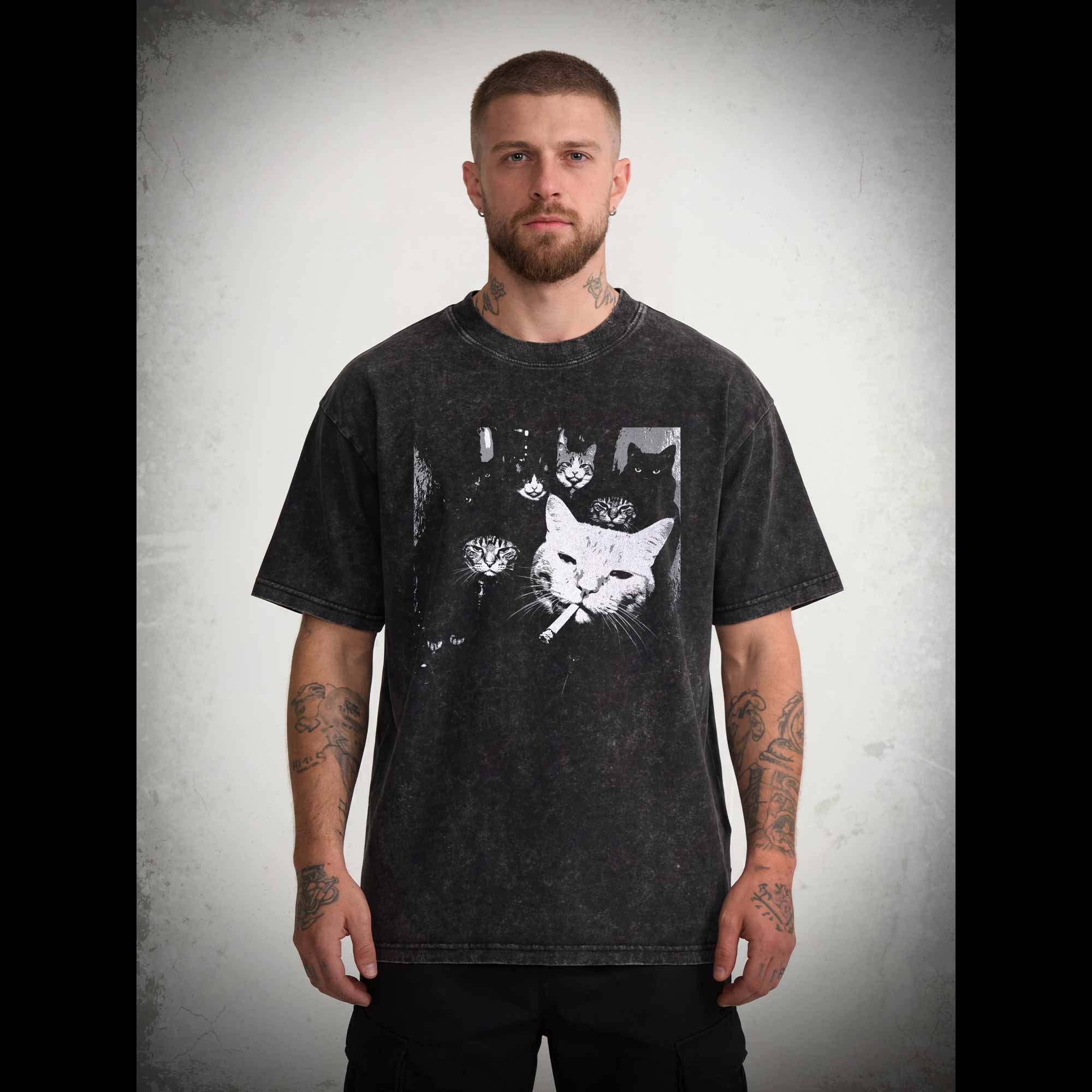 Gangster Cat Washed T-shirt