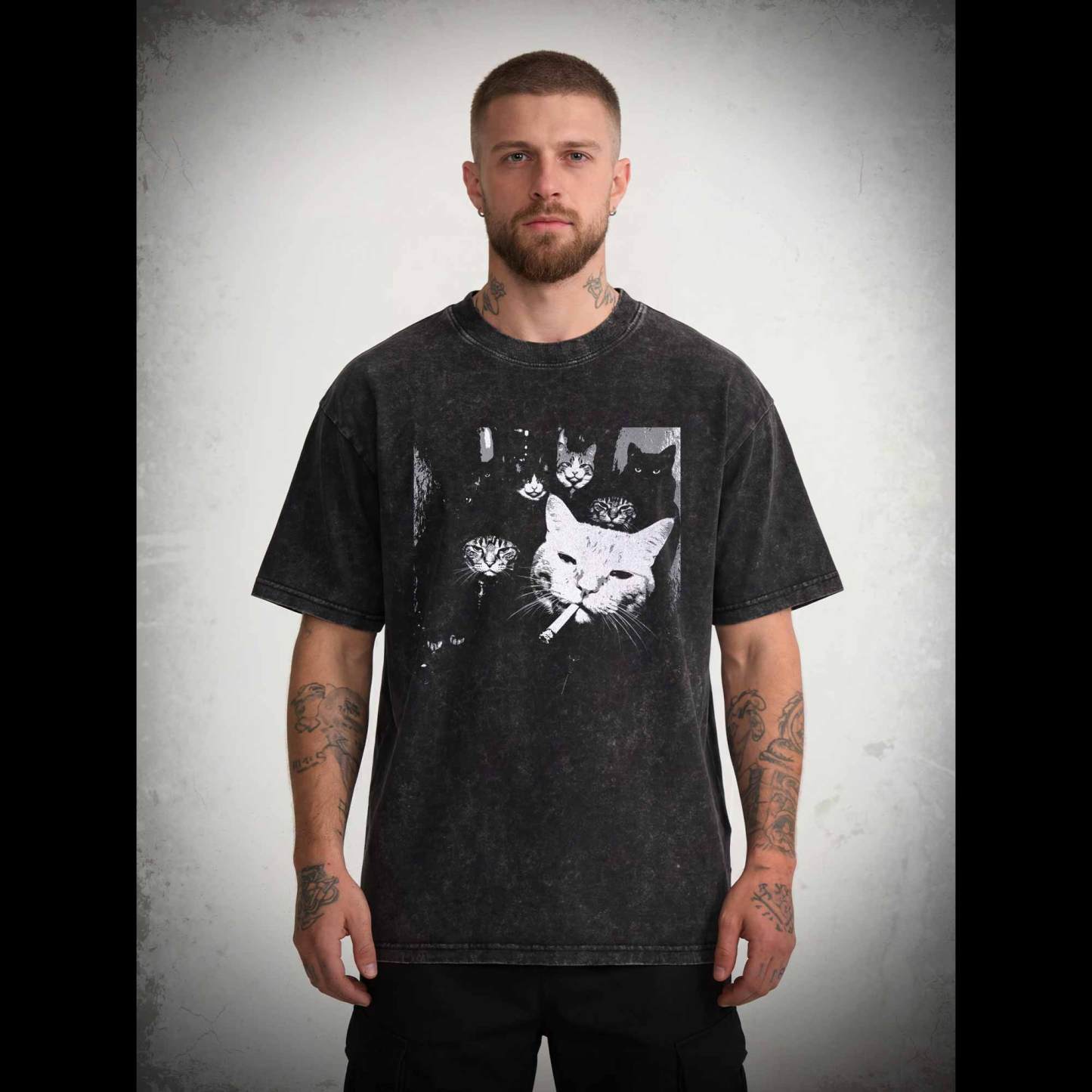Gangster Cat Washed T-shirt