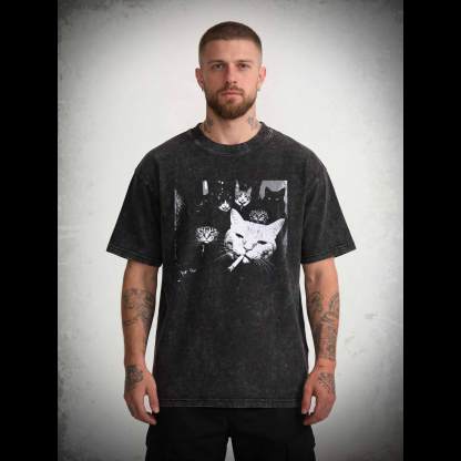 Gangster Cat Washed T-shirt