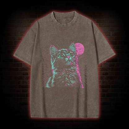 Psychedelic Cat Washed T-shirt