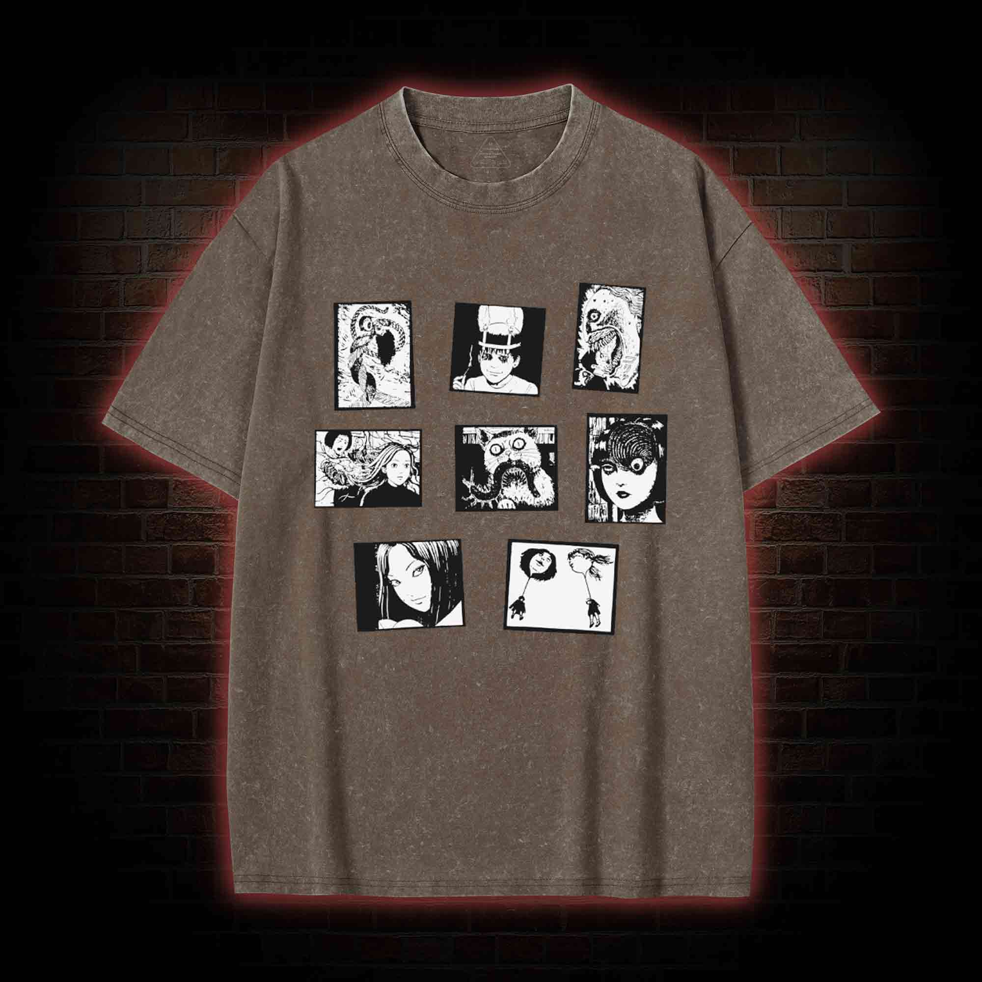 Retro Horror Manga Washed T-shirt