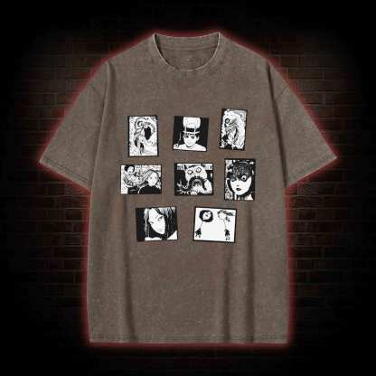 Retro Horror Manga Washed T-shirt