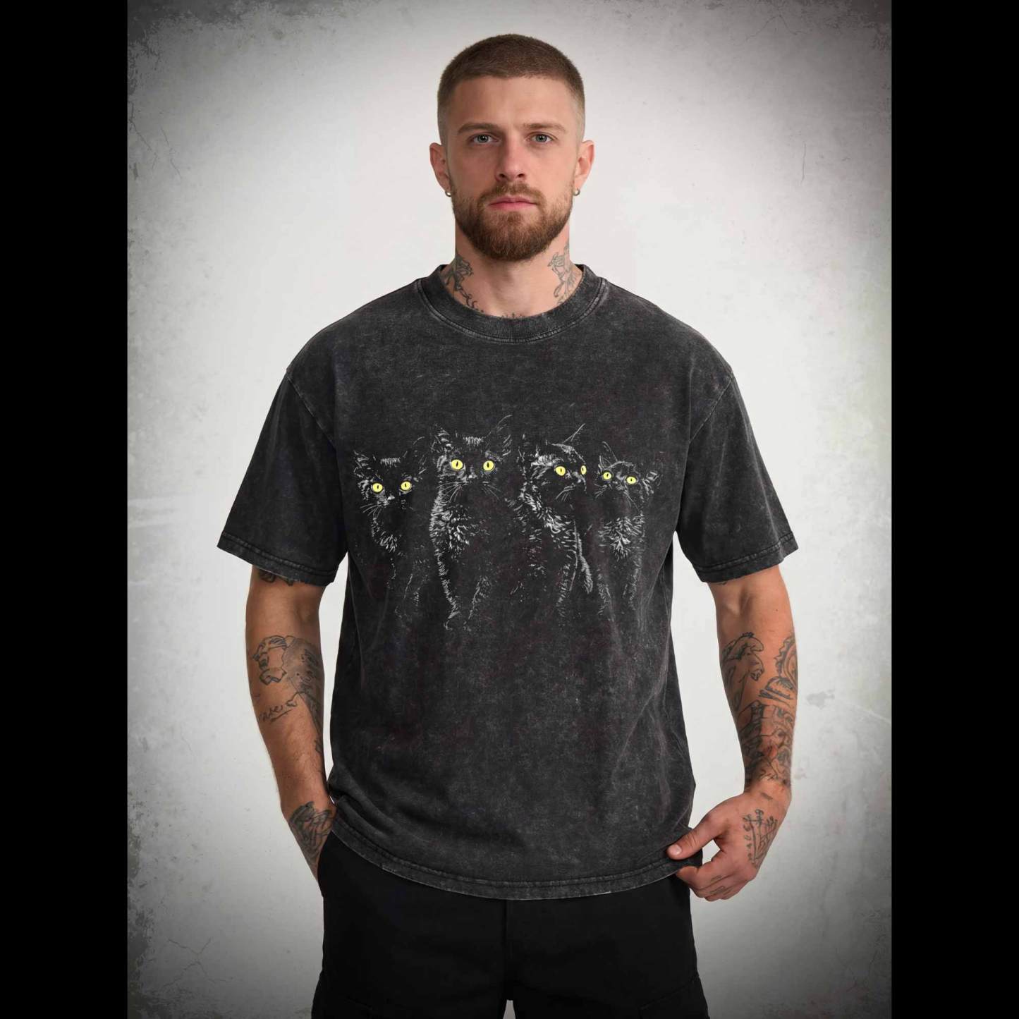 Yellow Eyes Black Cats Washed T-shirt