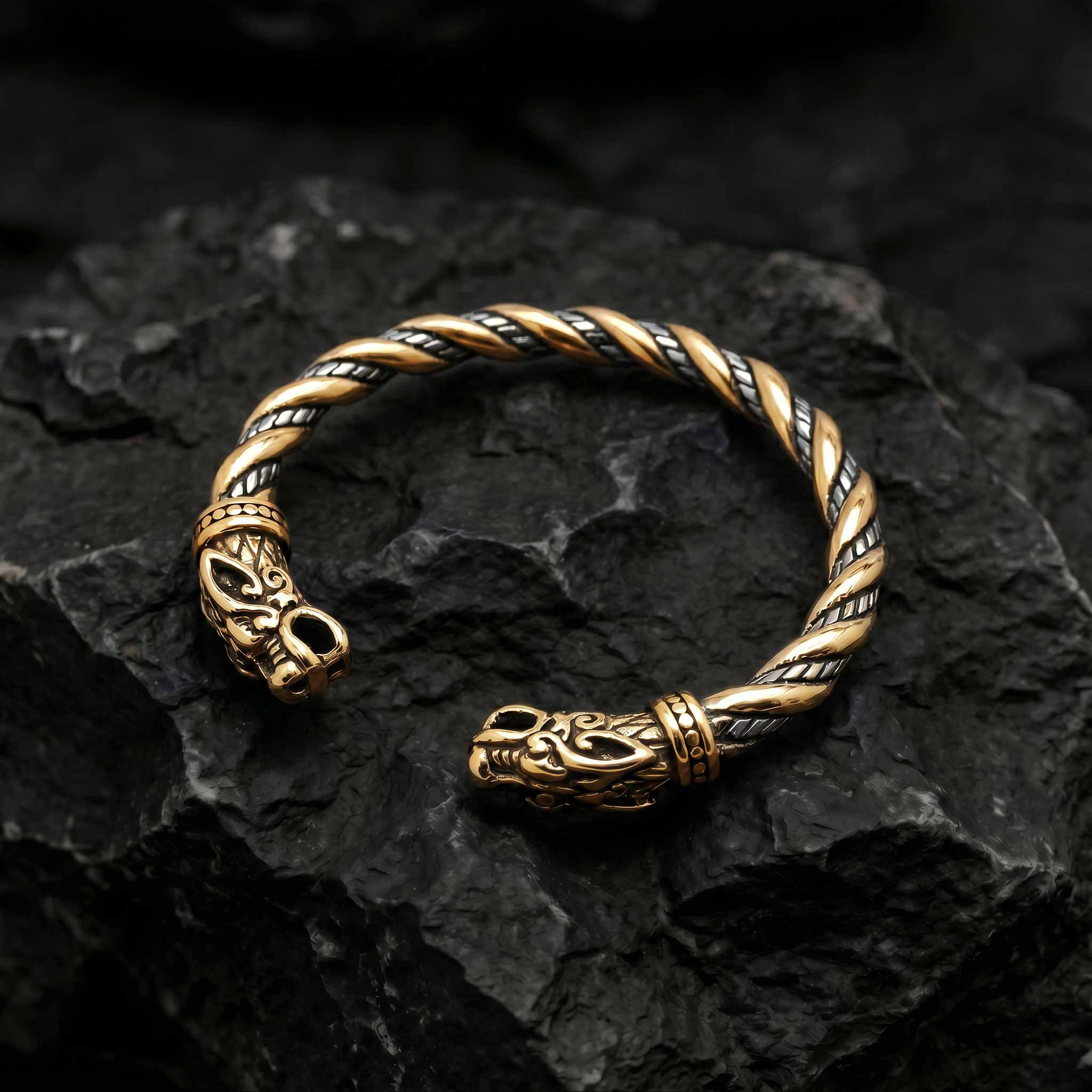 Viking Wolf Head Torque Bracelet